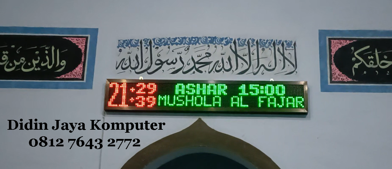 <p>Pemasangan jadwal sholat otomatis merah hijau&nbsp;ukuran 20x132cm di Mushola Al Fajar Dsn. Boto Ds. Sidomulyo Kec. Wates. Jadwal sholat otomatis ini menampilkan 5 waktu sholat fardhu, waktu-waktu sholat sunnah, dan waktu imsyak, waktu terbit, dan lain sebagainya. Harga jadwal sholat otomatis murah dan sudah mendapatkan garansi 1 tahun.</p>